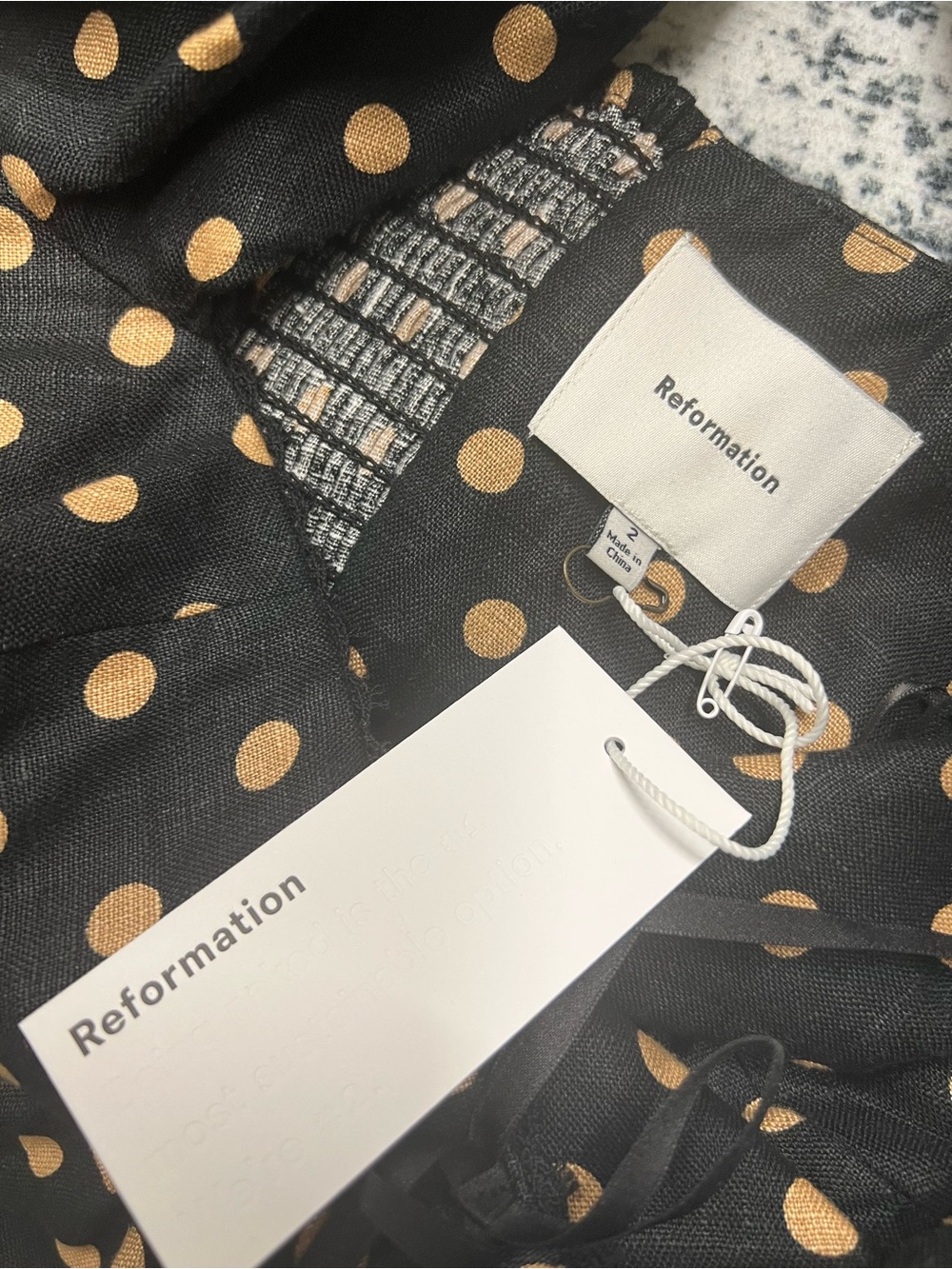 Reformation Black Dress with Gold Polka Dots - Picture 2 of 3